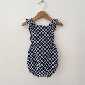 JANIE & JACK EUC/LN Girls Navy Eyelet Lattice Print Ruffle Summer Bubble